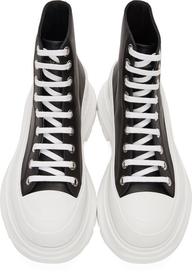 Alexander McQueen Black & White Leather Tread Slick Boots