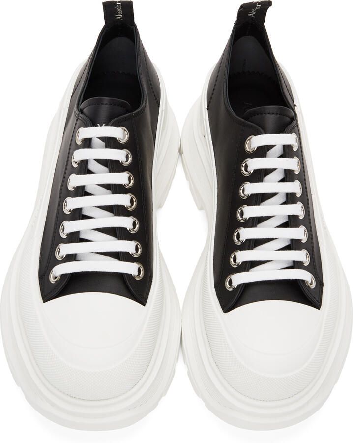Alexander McQueen Black & White Leather Tread Slick Sneakers
