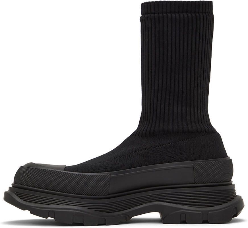 Alexander McQueen Black Knit Graffiti Tread Slick Sneakers