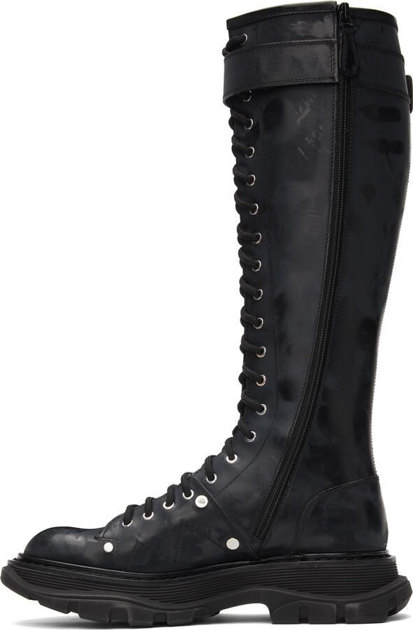 Alexander McQueen Black Tread Lace-Up Tall Boots - Picture 2