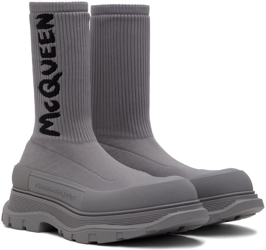 Alexander McQueen Gray Graffiti Tread Slick High-Top Sneakers