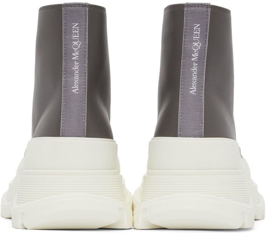 Alexander McQueen Grey Leather Tread Slick High Sneakers