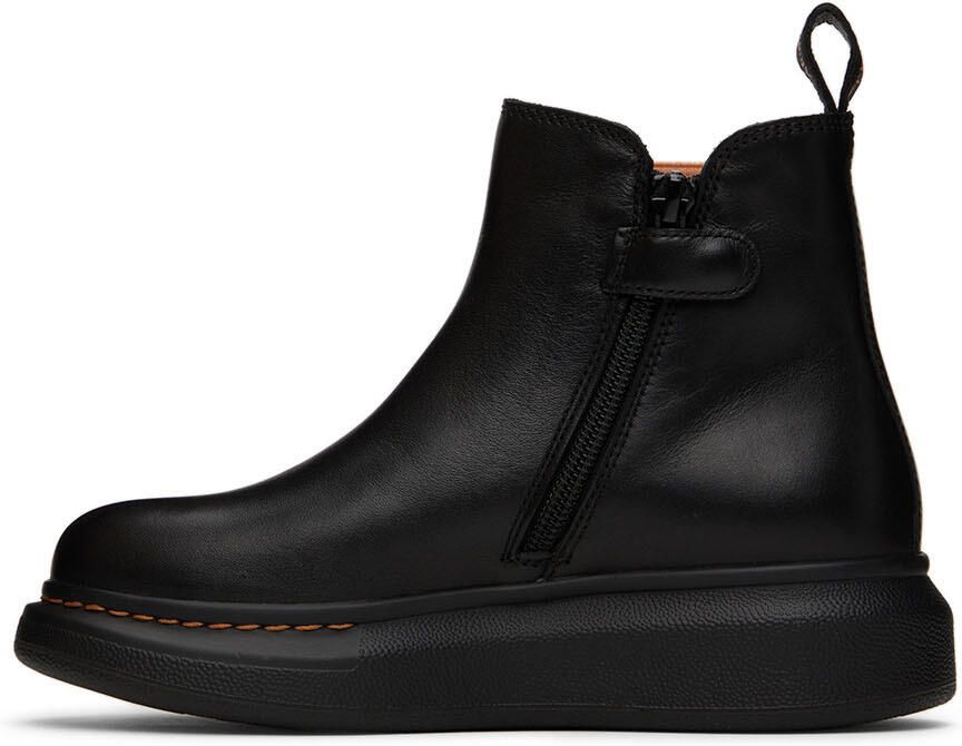 Alexander McQueen Kids Black & Orange Oversized Chelsea Boots - Picture 3