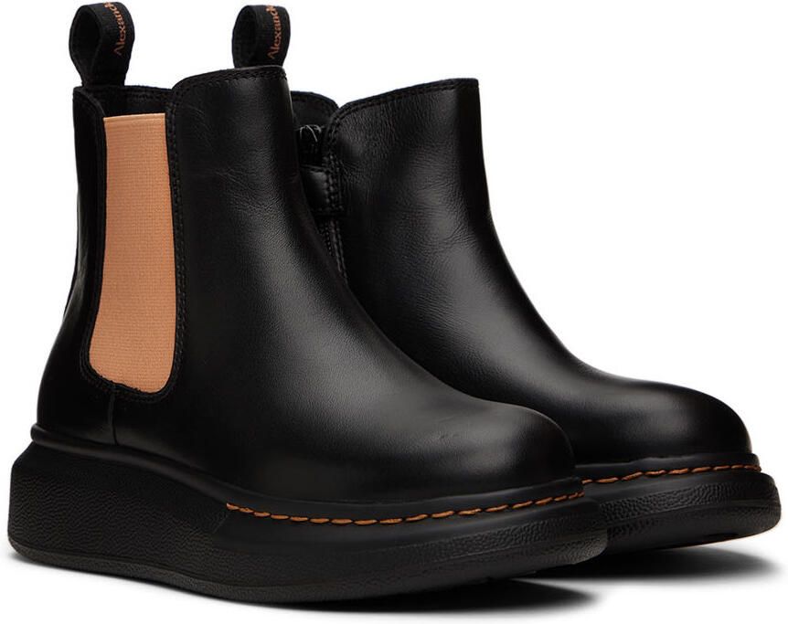Alexander McQueen Kids Black & Orange Oversized Chelsea Boots - Picture 2