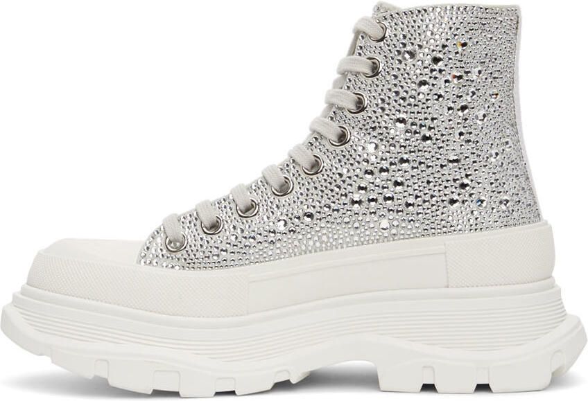 Alexander McQueen White Glitter Tread Slick Sneakers - Picture 4