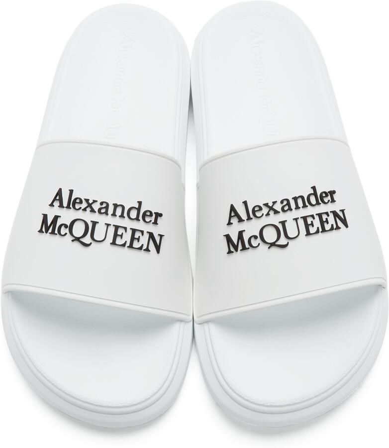 Alexander McQueen White Logo Pool Slides