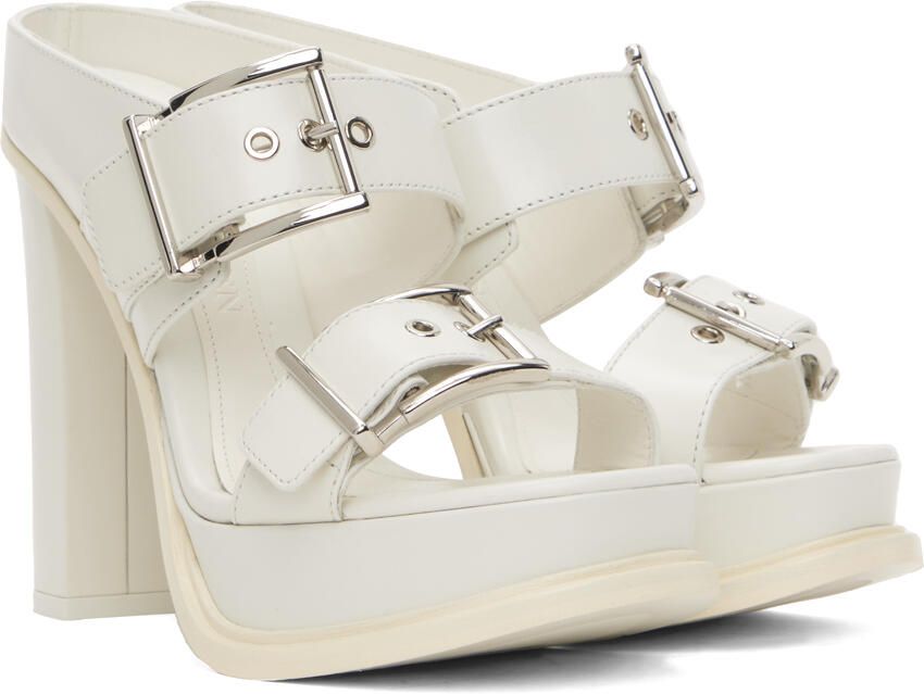 Alexander McQueen White Platform Buckle Heeled Sandals - Picture 2