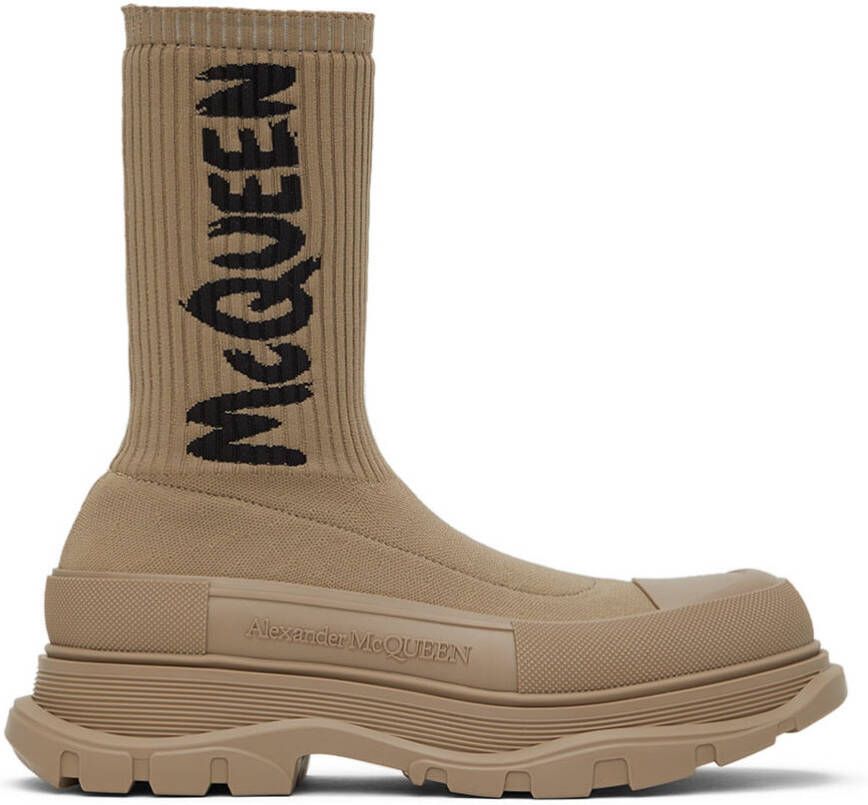 Alexander McQueen Beige Graffiti Knit Tread Slick Sneakers - Picture 5