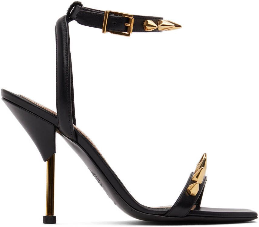 Alexander McQueen Black & Gold Studded Heeled Sandals