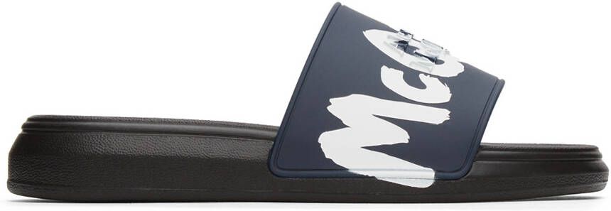 Alexander McQueen Black & Navy Rubber Pool Slides - Picture 5