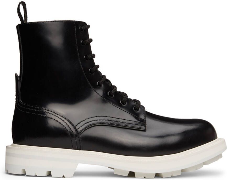 Alexander McQueen Black & Off-White Shiny Liquid Spazzol Boots