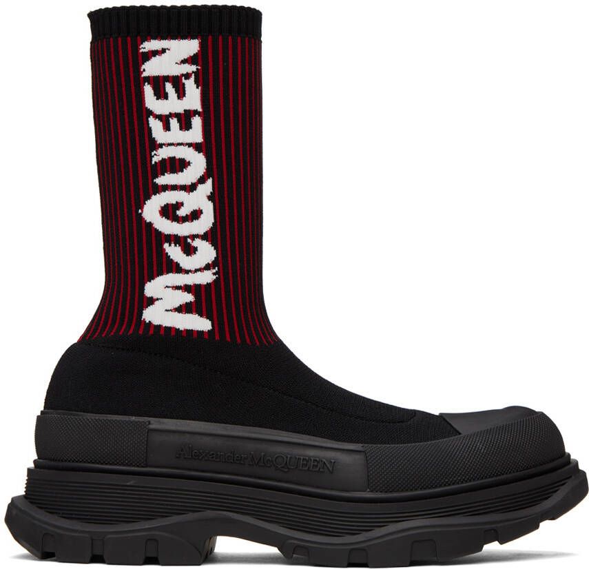 Alexander McQueen Black & Red Graffiti Tread Slick High-Top Sneakers - Picture 5