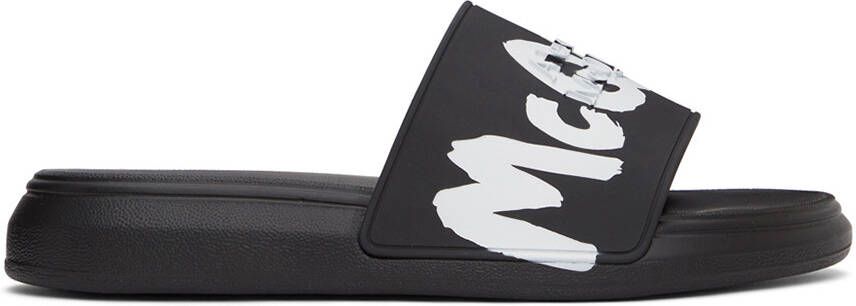Alexander McQueen Black & White Graffiti Pool Slides - Picture 5