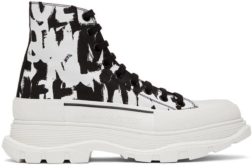 Alexander McQueen Black & White Graffiti Tread Slick Sneakers - Picture 5
