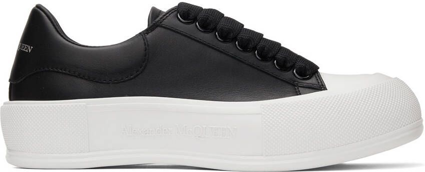Alexander McQueen Black & White Leather Deck Plimsoll Sneakers - Picture 5
