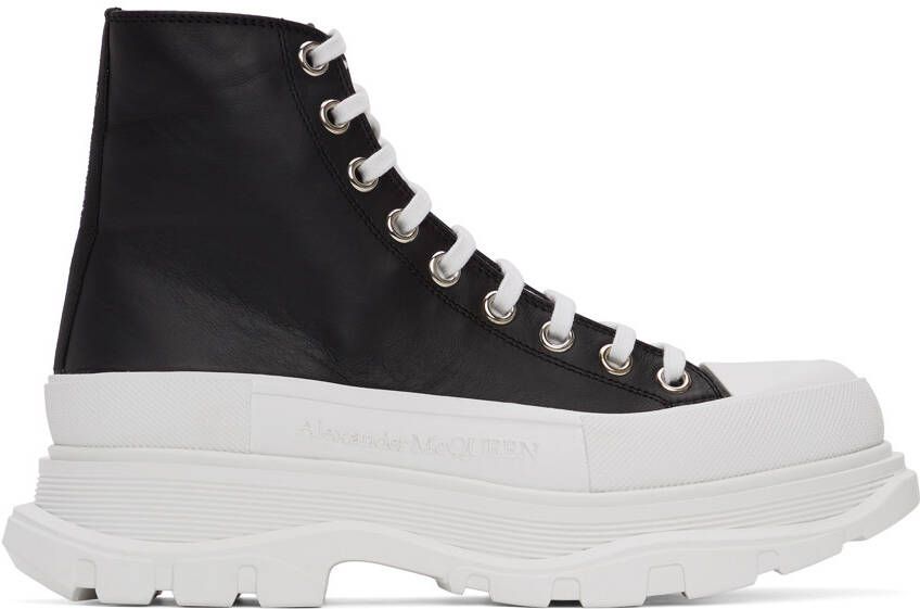 Alexander McQueen Black & White Leather Tread Slick Boots - Picture 5