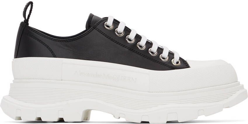 Alexander McQueen Black & White Leather Tread Slick Sneakers - Picture 5