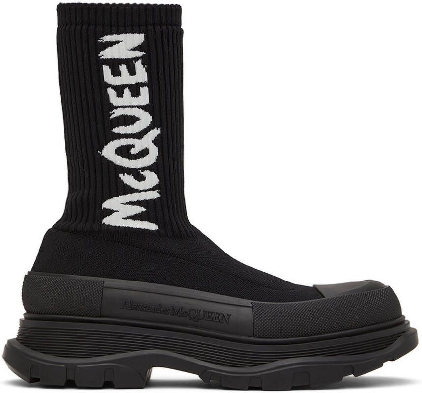 Alexander McQueen Black Knit Graffiti Tread Slick Sneakers - Picture 5