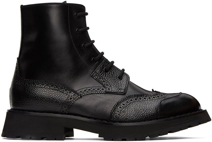 Alexander McQueen Black Leather Lace-Up Boots - Picture 5