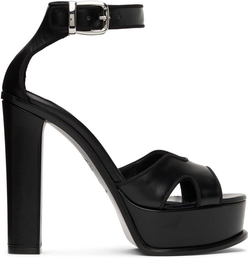 Alexander McQueen Black Leather Platform Heeled Sandals - Picture 5
