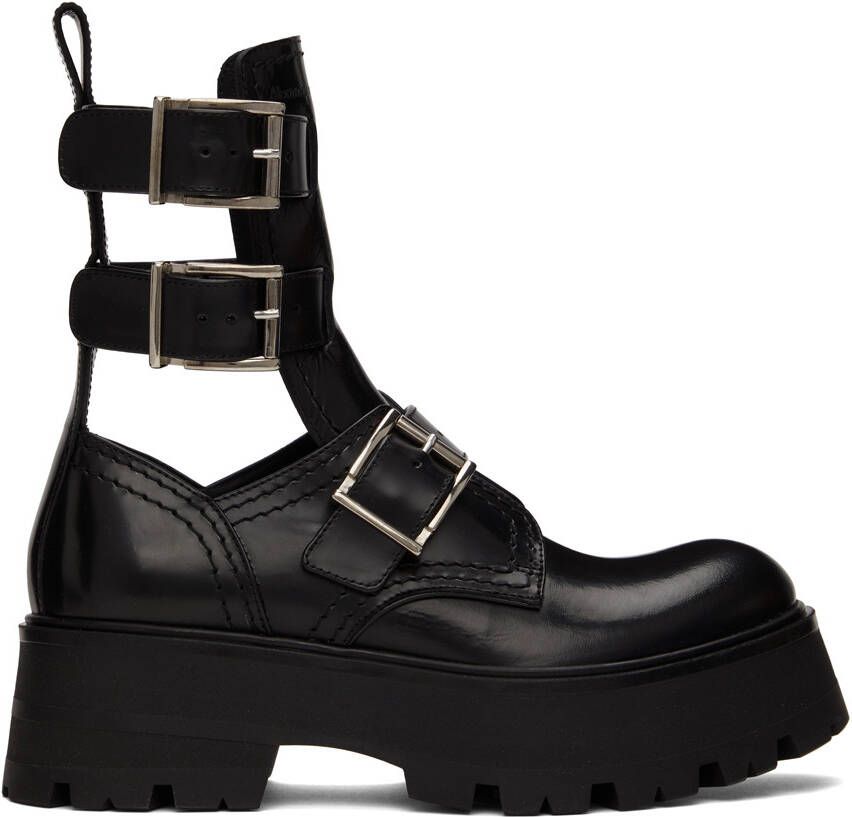 Alexander McQueen Black Rave Buckle Boots