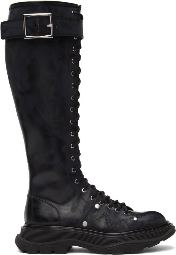 Alexander McQueen Black Tread Lace-Up Tall Boots