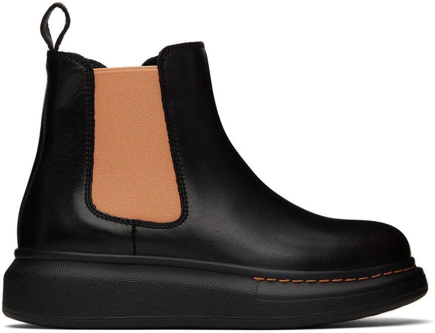 Alexander McQueen Kids Black & Orange Oversized Chelsea Boots - Picture 5