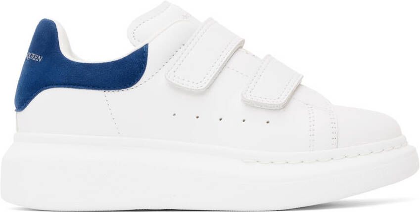 Alexander McQueen Kids White & Blue Oversized Velcro Sneakers - Picture 5