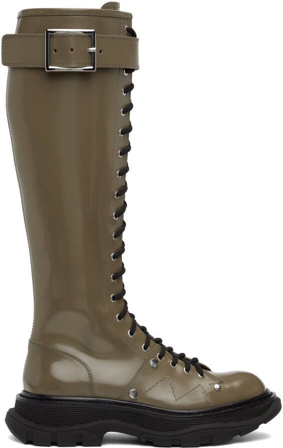 Alexander McQueen Taupe Tread Lace-Up Tall Boots - Picture 5