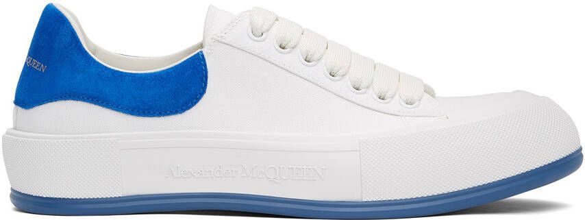 Alexander McQueen White & Blue Deck Plimsoll Sneakers - Picture 5