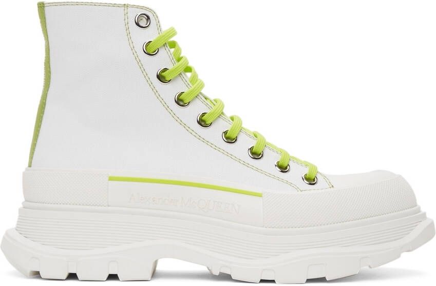 Alexander McQueen White & Green Tread Slick High Sneakers - Picture 5