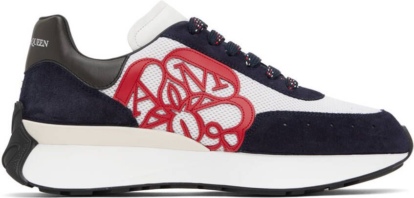 Alexander McQueen White & Navy Sprint Runner Sneakers