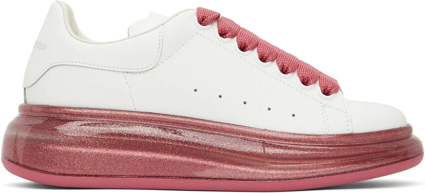 Alexander McQueen White & Pink Glitter Oversized Sneakers - Picture 5