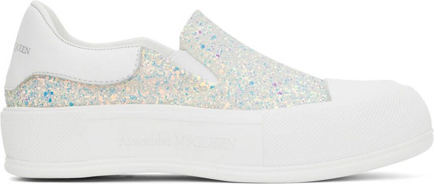 Alexander McQueen White Glitter Slip-On Sneakers