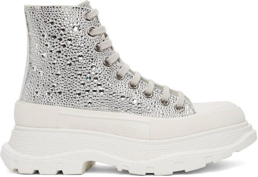 Alexander McQueen White Glitter Tread Slick Sneakers - Picture 5