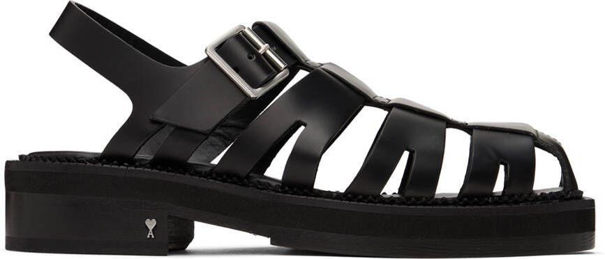 AMI Alexandre Mattiussi Black Fisher Flat Sandals - Picture 2