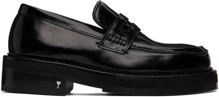 AMI Paris square-toe patent-leather loafers Black - Picture 4