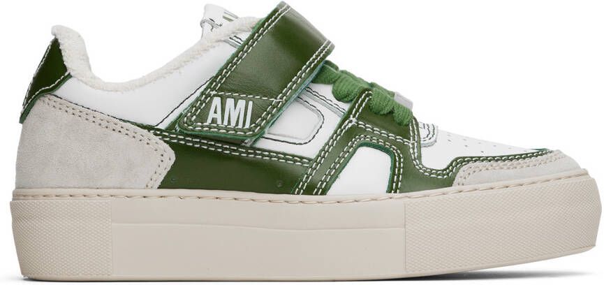 AMI Alexandre Mattiussi Green & White Ami Arcade Sneakers - Picture 2
