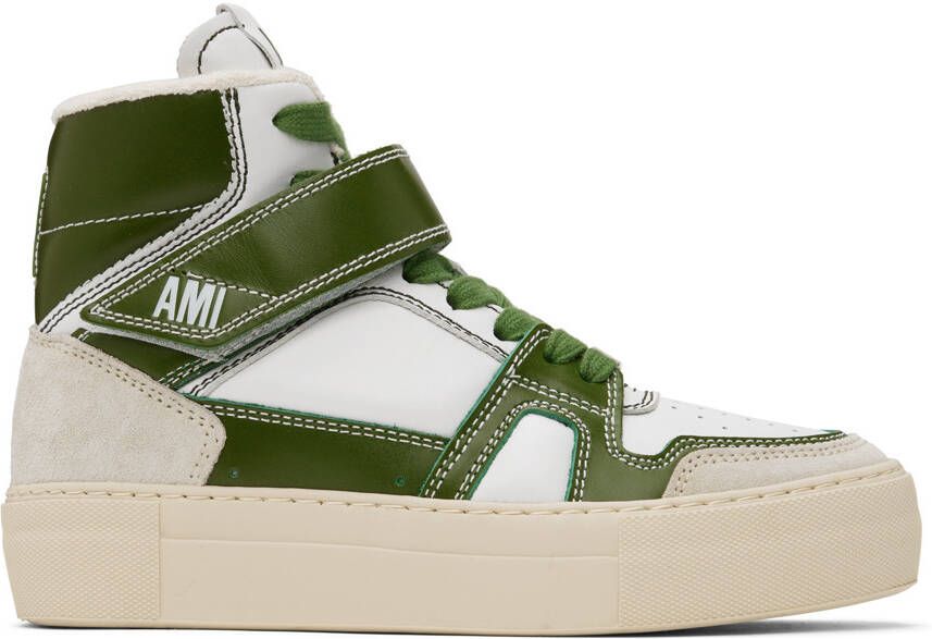 AMI Alexandre Mattiussi White & Green Ami de Cœur Arcade Sneakers