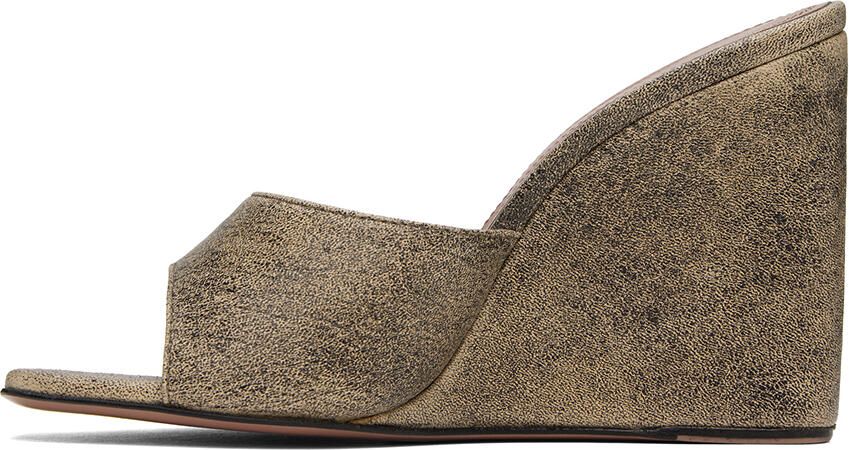 Amina Muaddi Beige & Black Lupita Wedge Heeled Sandals - Picture 3