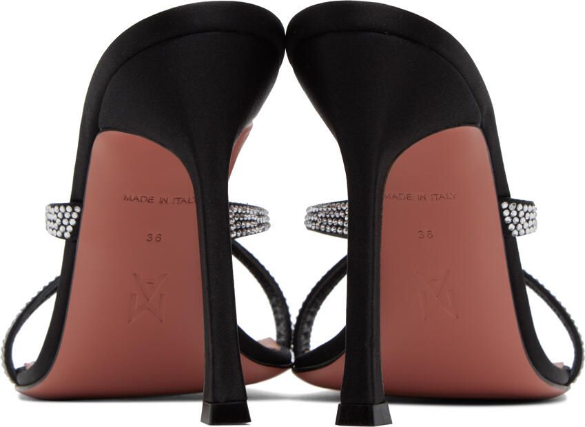 Amina Muaddi Black Adriana Crystal Slipper Heeled Sandals