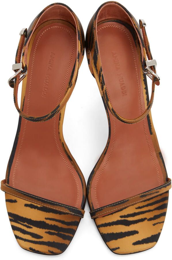 Amina Muaddi Black & Orange Tiger Print Thelma Sandal - Picture 3