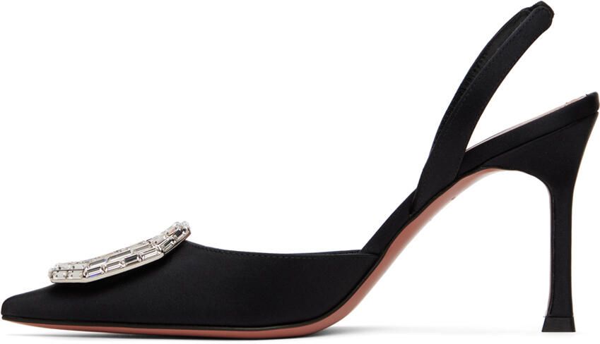Amina Muaddi Black Camelia Sling Heels - Picture 3