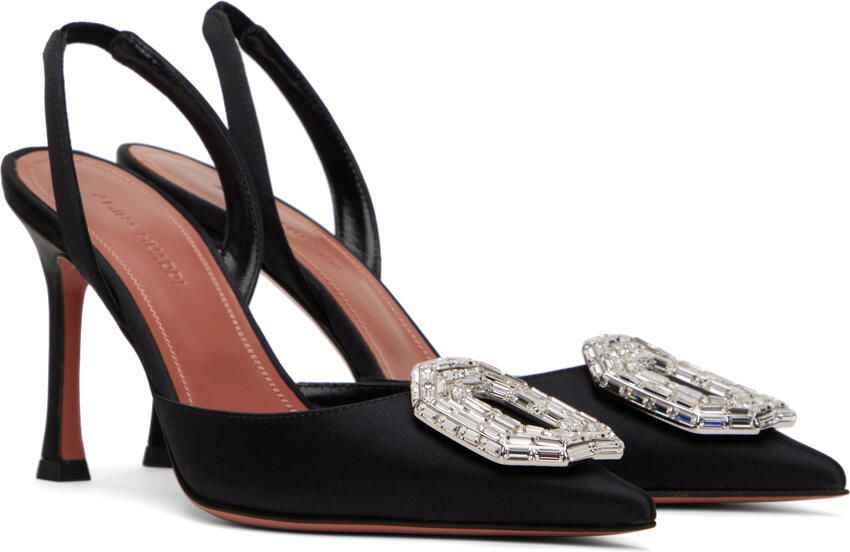 Amina Muaddi Black Camelia Sling Heels - Picture 2