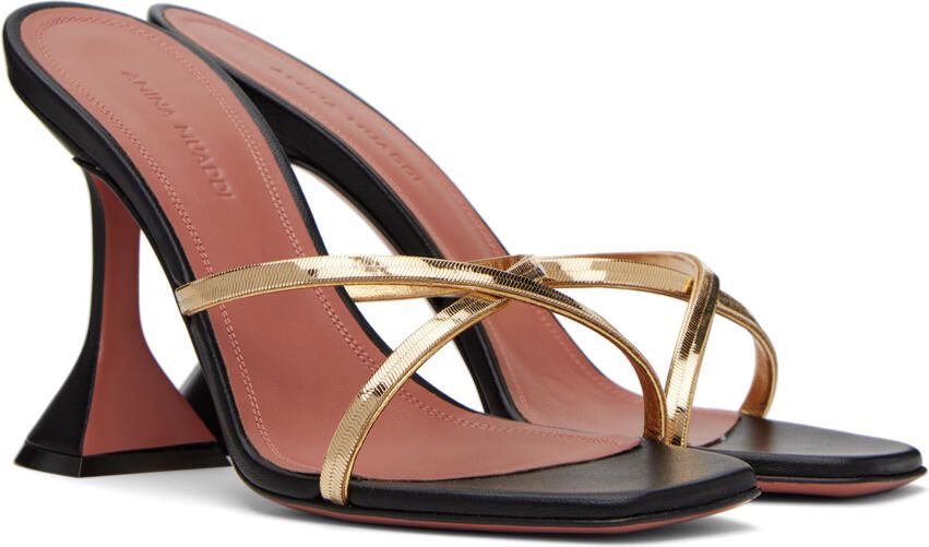 Amina Muaddi Black Henson Cross Slipper Heeled Sandals - Picture 2