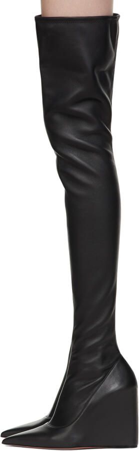 Amina Muaddi Black Nappa Leather Danielle Tall Boots - Picture 3