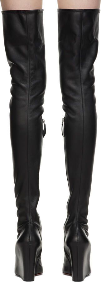 Amina Muaddi Black Nappa Leather Danielle Tall Boots - Picture 2