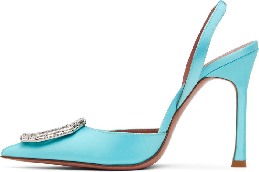 Amina Muaddi Blue Camelia Sling Heels - Picture 3