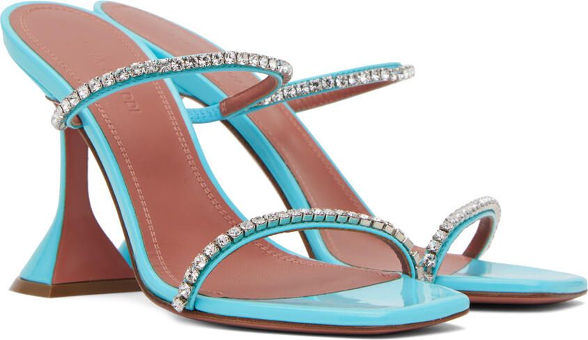 Amina Muaddi Blue Gilda Slipper 95 Heeled Sandals - Picture 2