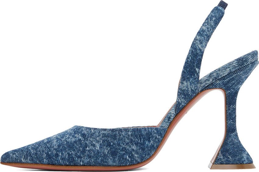 Amina Muaddi Blue Holli Sling Denim Heels - Picture 3